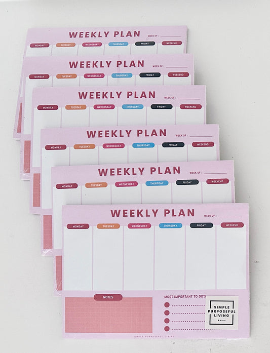 mage of Simple Purposeful Living Weekly Planner Notepad Bundle - Six Notepads for Weekly Planning, Buy 5 Get 1 Free, Free Shipping, Ideal Gift for Teachers, Graduates, Moms. Modern Design, Ample Space, Undated Calendar System, High-Quality Paper.