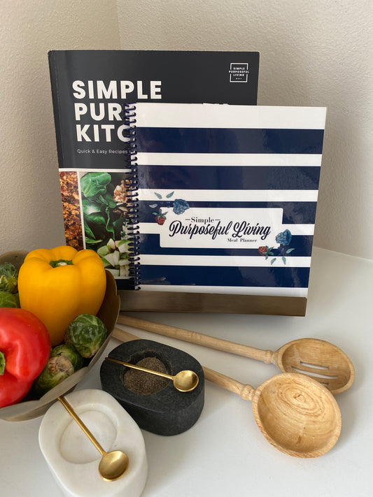 Image of Simple Purposeful Living Complete Meal Planning Bundle - 52-Week Meal Planner, Simple Purposeful Kitchen cookbook, Accessory Kit, Sticker Set. Ideal for stress-free meal prep and organized dinners. Save money with bundle deal! Free priority shipping, no code required. Shop now for ultimate meal organization!