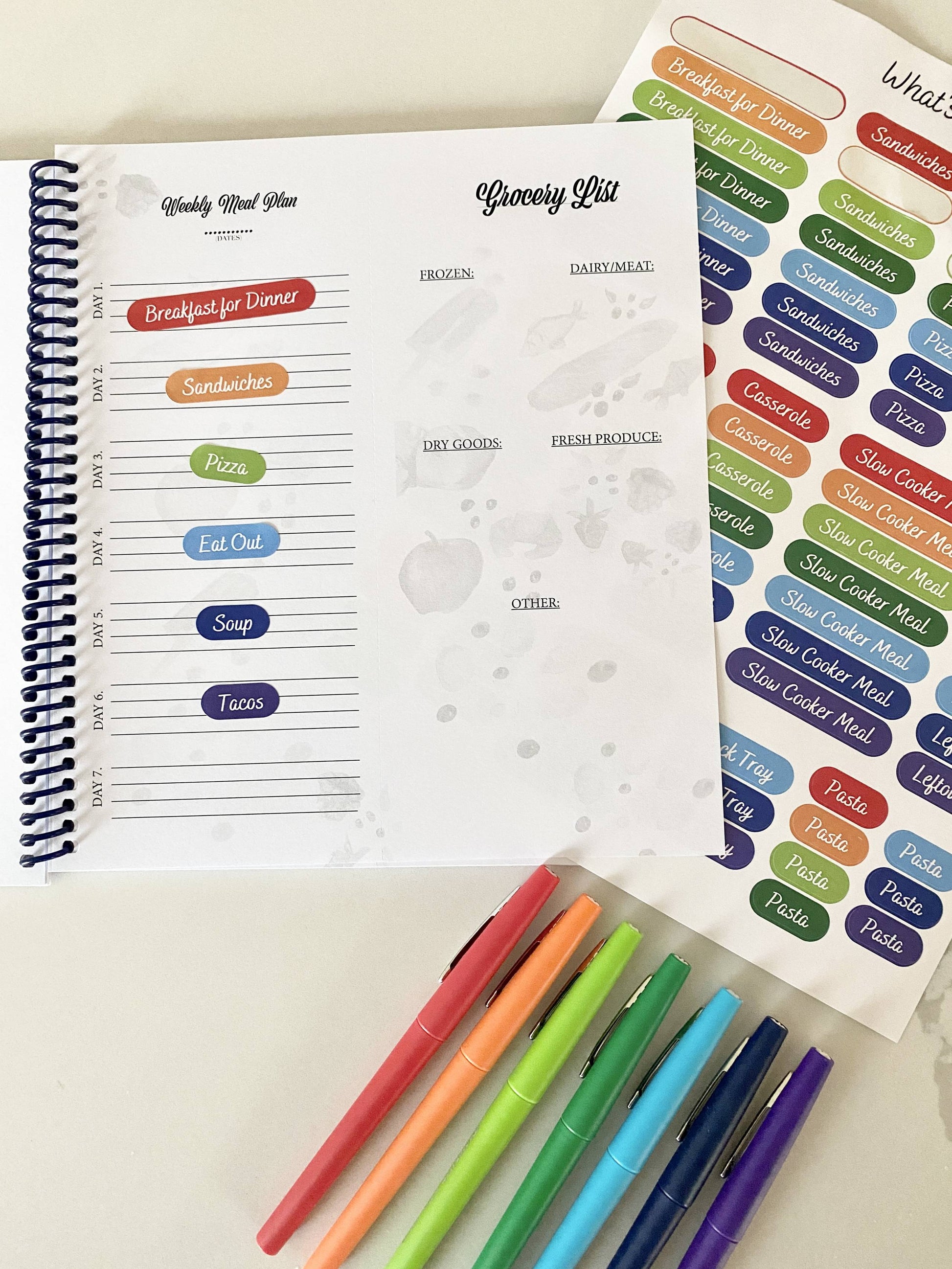 meal plan journal sticker set included Best Selling Simple Purposeful Living 52 week meal planner meal planning spiral bound notebook with tear off grocery list.