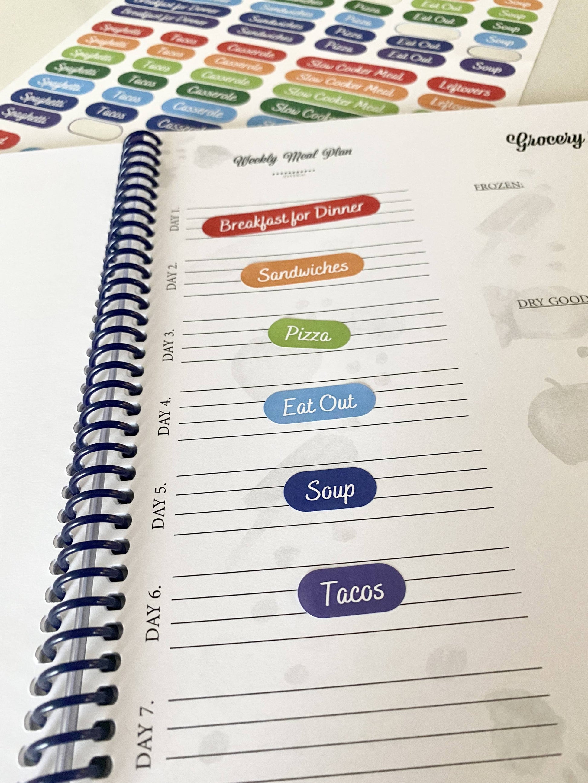 Best Selling Simple Purposeful Living 52 week meal planner meal planning spiral bound notebook with tear off grocery list.  In addition, mealp idea stickers help simplify weekly meal planing.
