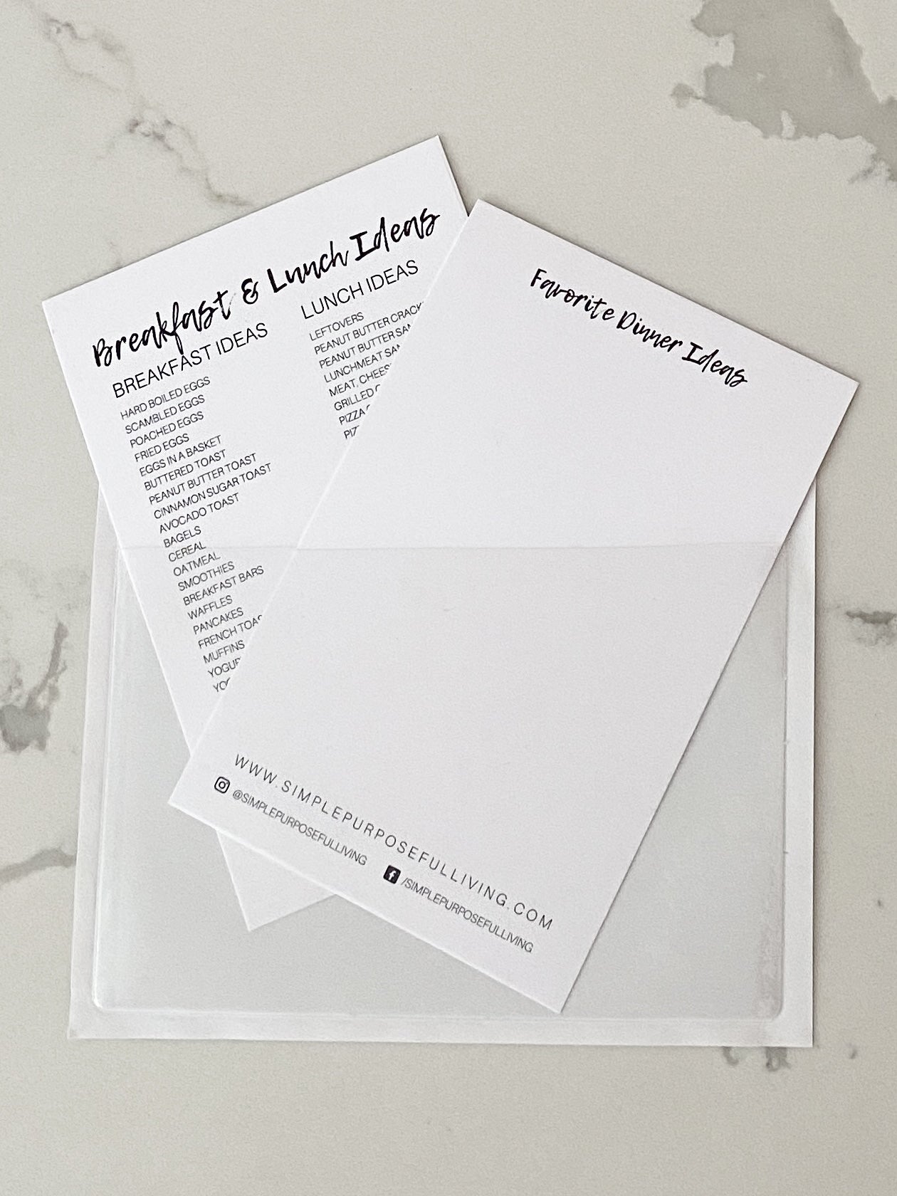 recipe card hold meal planner accessory kit is included in the complete meal planning bundle by Simple Purposeful Living.  Perfect for weekly meal planning.